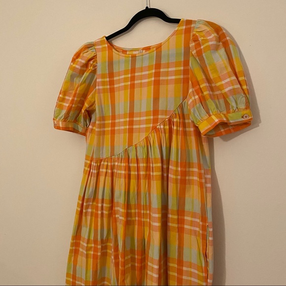 Urban Outfitters Orange Plaid Babydoll Dress - Picture 3 of 12